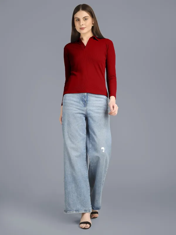 Plus_Size_Full_Sleeve_Polo_Collar_Tshirt_for_Women