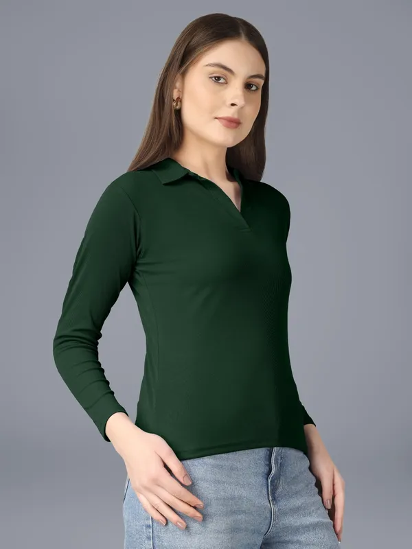 Plus_Size_Full_Sleeve_Polo_Collar_Tshirt_for_Women