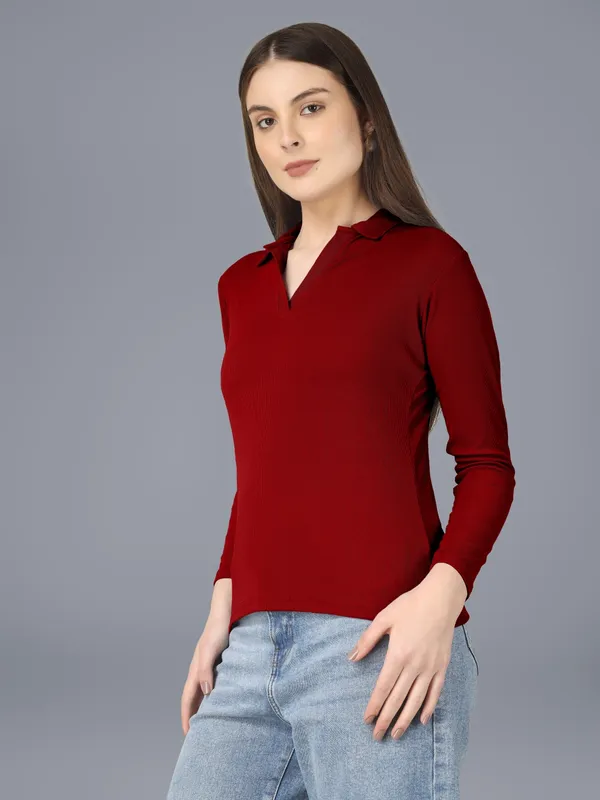 Plus_Size_Full_Sleeve_Polo_Collar_Tshirt_for_Women