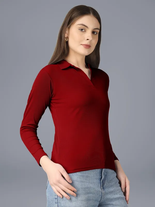 Plus_Size_Full_Sleeve_Polo_Collar_Tshirt_for_Women