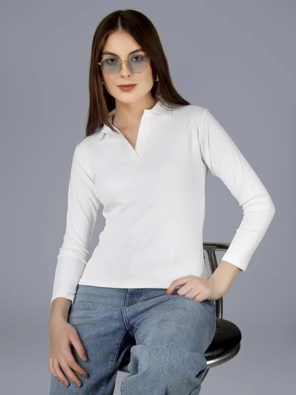 Plus_Size_Full_Sleeve_Polo_Collar_Tshirt_for_Women