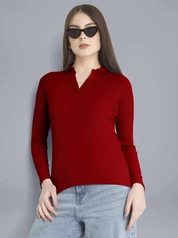 Plus_Size_Full_Sleeve_Polo_Collar_Tshirt_for_Women