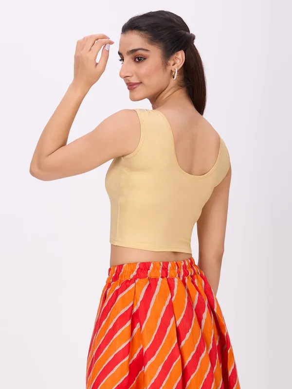 Plus_Size_Sleeveless_Round_Neck_Stretchable_Shimmer_Blouse_Gold