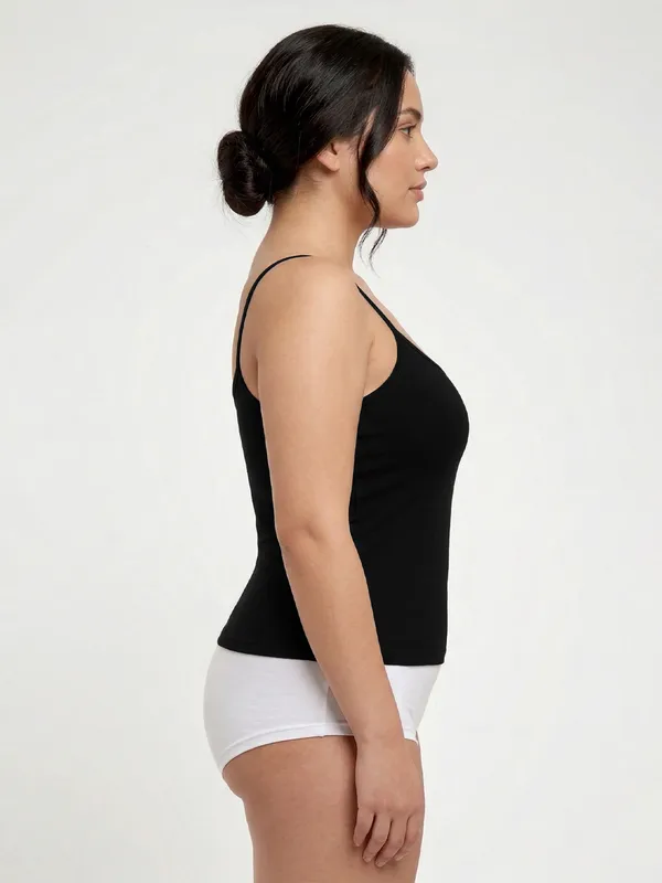 Plus_Size_Women_Camisole_Stretchable_Cotton_Fabric_Black