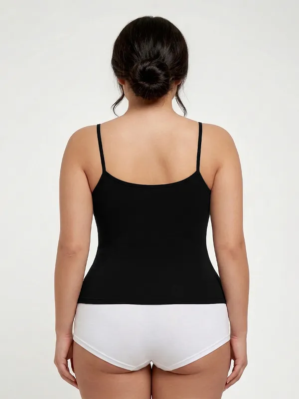 Plus_Size_Women_Camisole_Stretchable_Cotton_Fabric_Black
