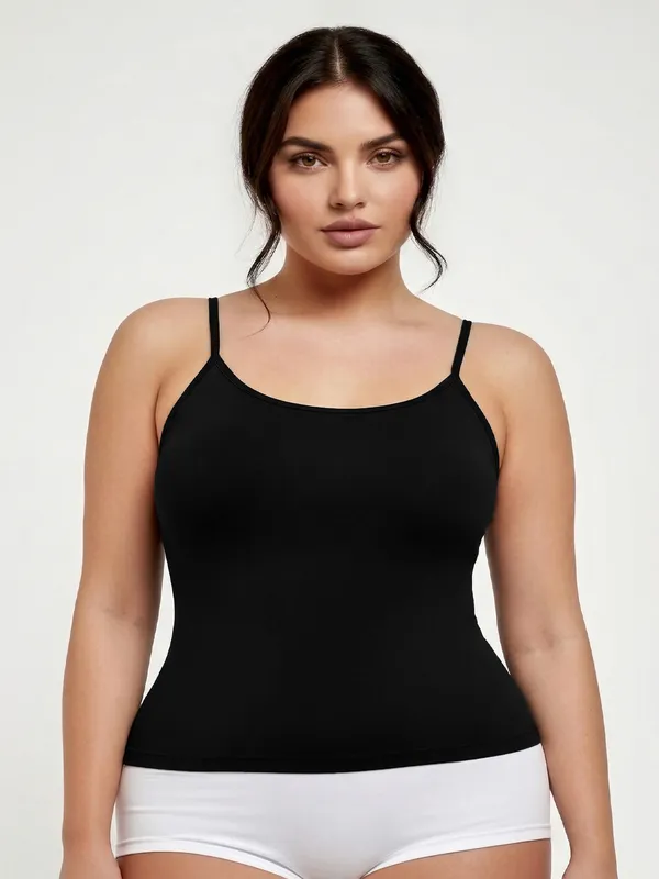 Plus_Size_Women_Camisole_Stretchable_Cotton_Fabric_Black