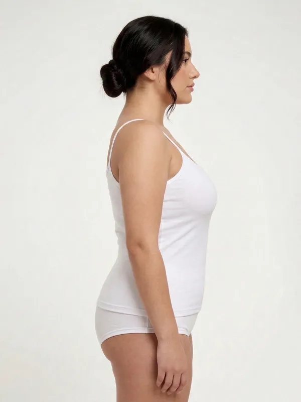 Plus_Size_Women_Camisole_Stretchable_Cotton_Fabric_White