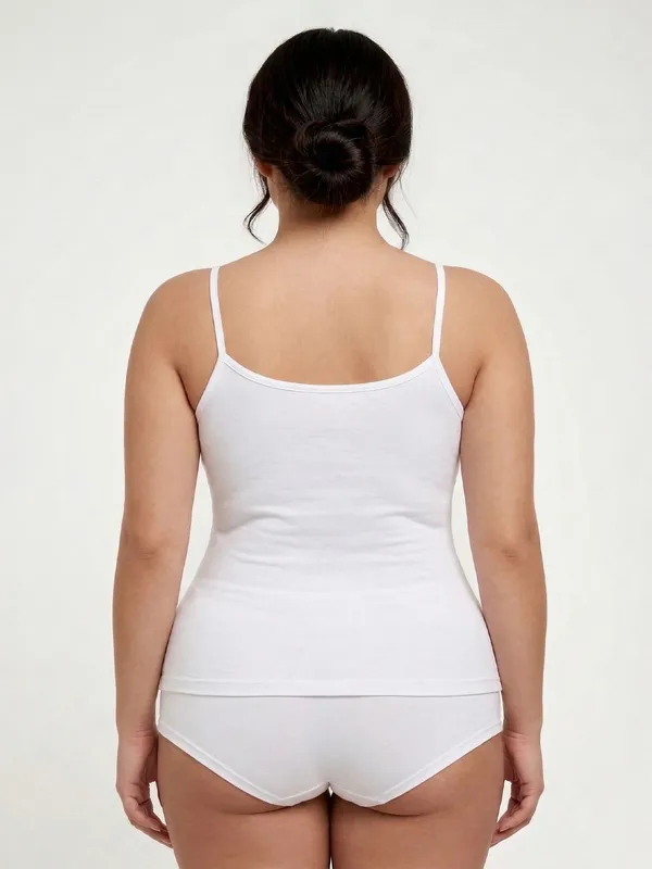 Plus_Size_Women_Camisole_Stretchable_Cotton_Fabric_White