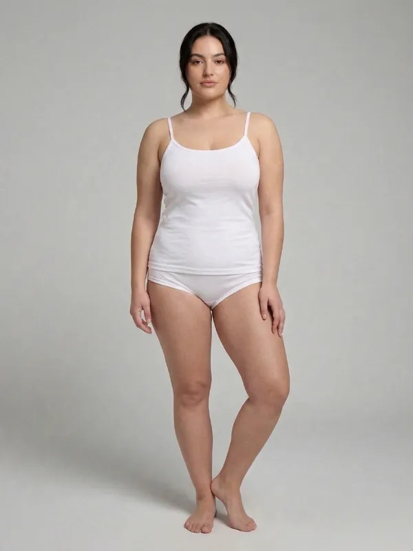 Plus_Size_Women_Camisole_Stretchable_Cotton_Fabric_White