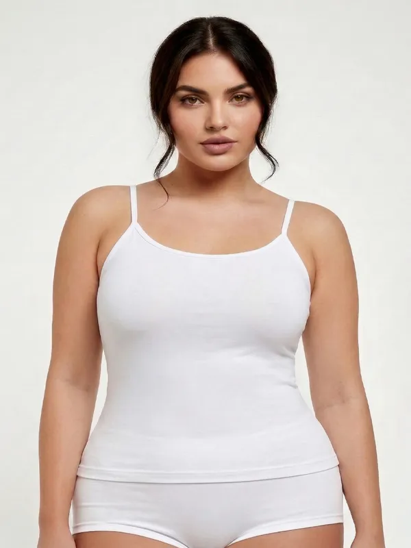 Plus_Size_Women_Camisole_Stretchable_Cotton_Fabric_White