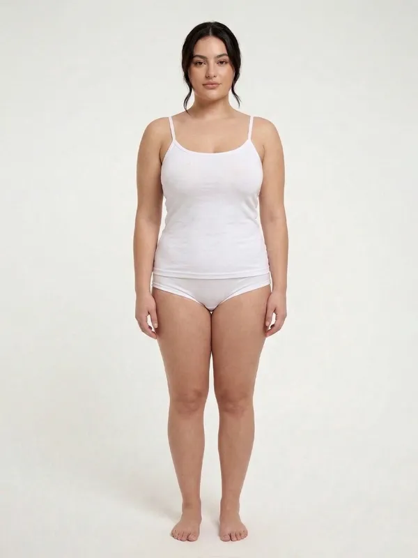 Plus_Size_Women_Camisole_Stretchable_Cotton_Fabric_White