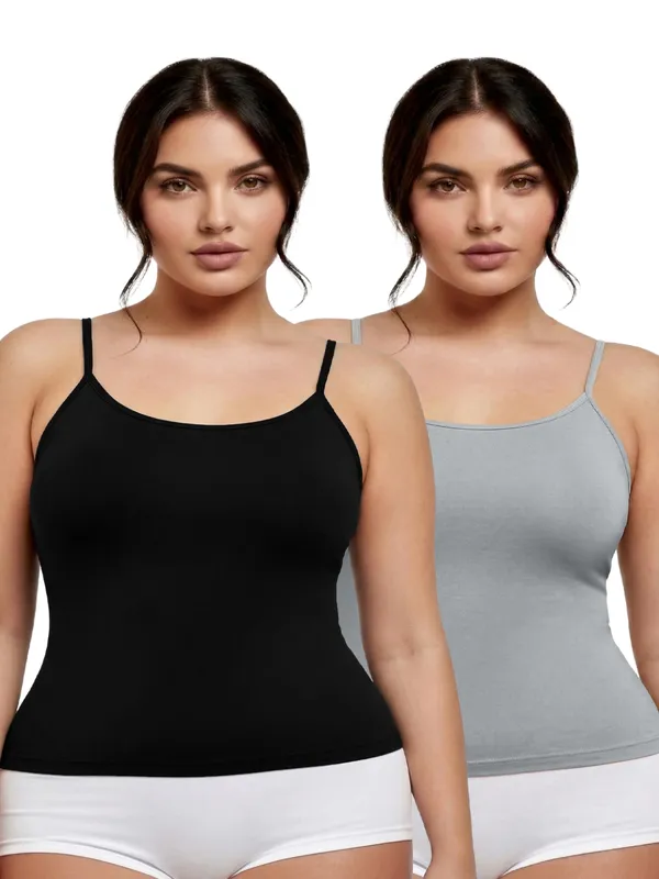 Plus_Size_Women_Camisole_Stretchable_Cotton_Fabric_(Black_Grey)