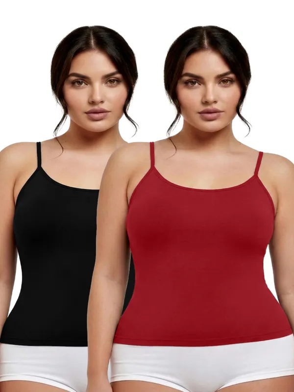 Plus_Size_Women_Camisole_Stretchable_Cotton_Fabric_(Black_Maroon)
