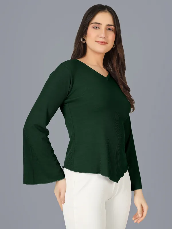 Plus_Size_Women_Top_Bell_Sleeve_Bottle_Green