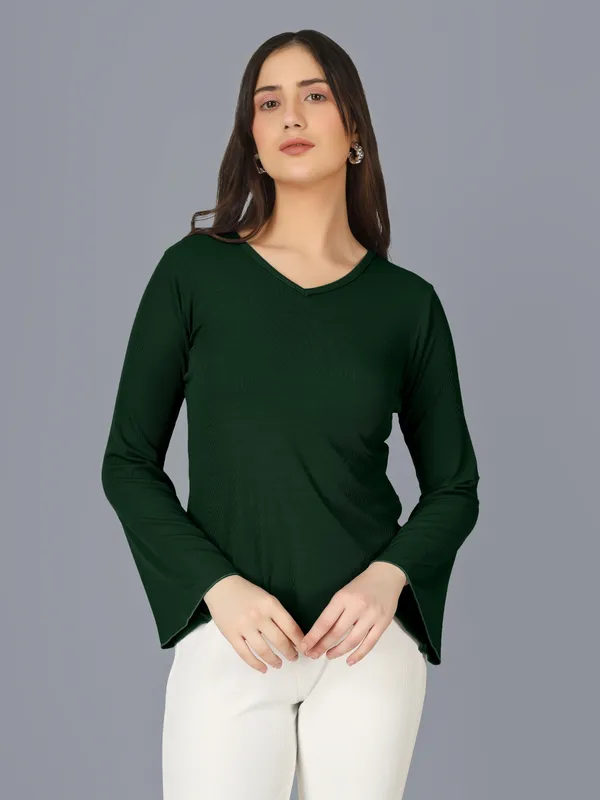 Plus_Size_Women_Top_Bell_Sleeve_Bottle_Green