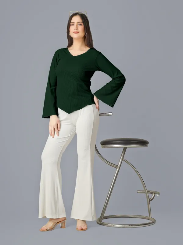 Plus_Size_Women_Top_Bell_Sleeve_Bottle_Green