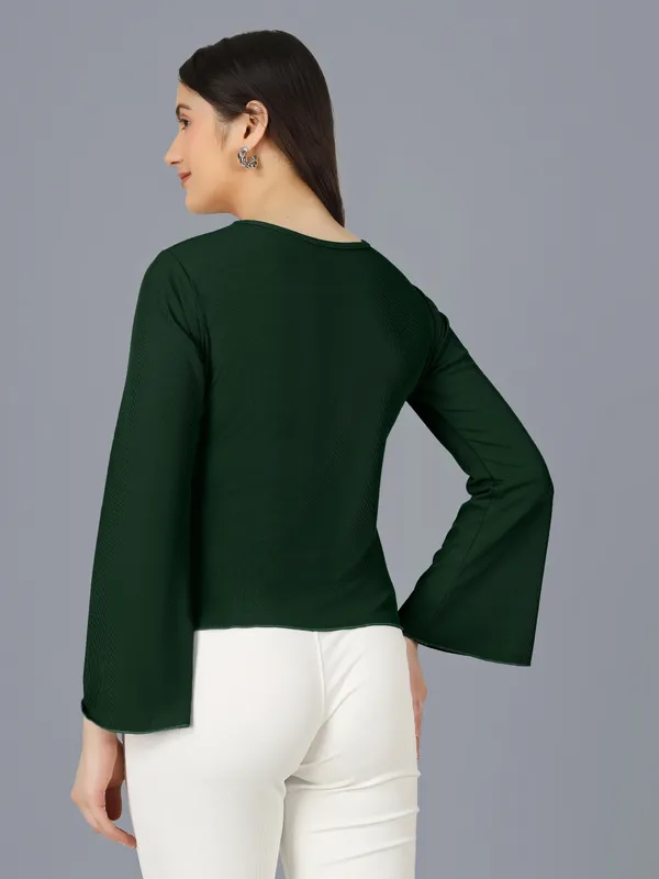 Plus_Size_Women_Top_Bell_Sleeve_Bottle_Green