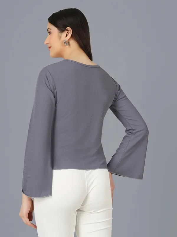 Plus_Size_Women_Top_Bell_Sleeve_Grey