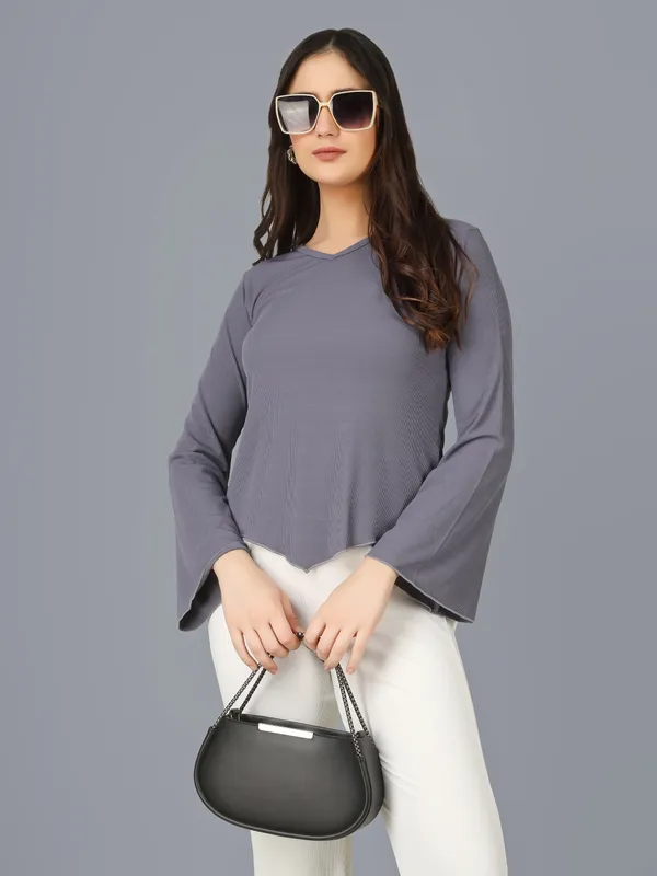 Plus_Size_Women_Top_Bell_Sleeve_Grey