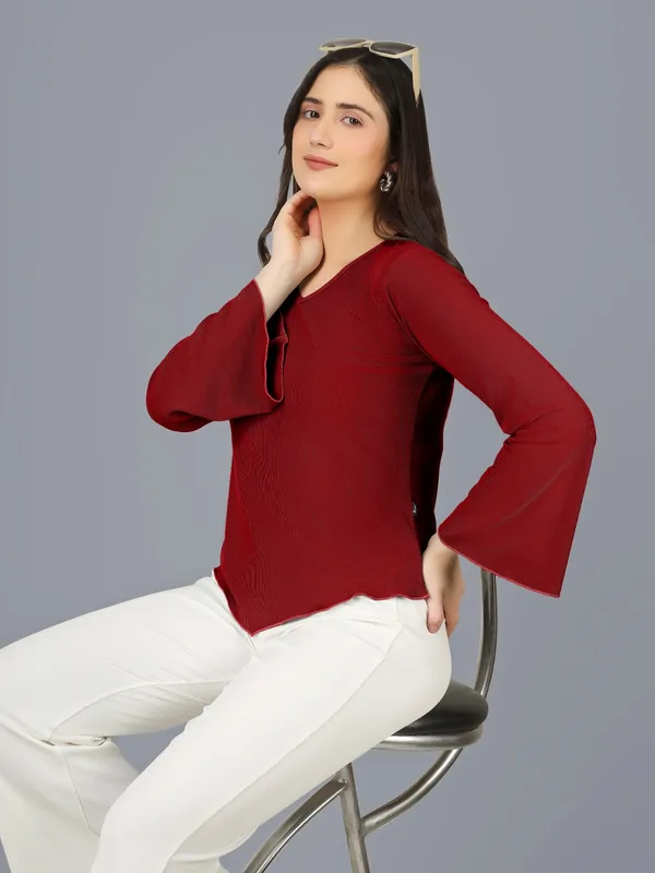 Plus_Size_Women_Top_Bell_Sleeve_Maroon