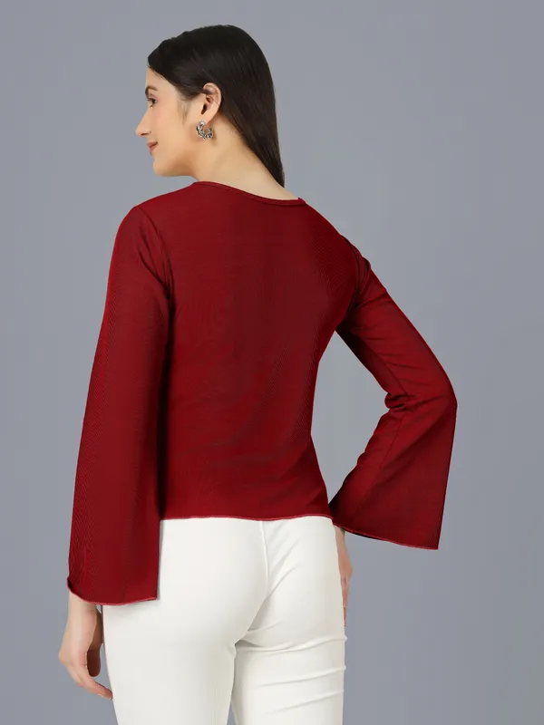 Plus_Size_Women_Top_Bell_Sleeve_Maroon