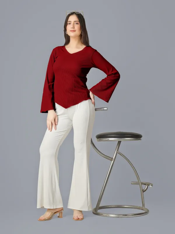 Plus_Size_Women_Top_Bell_Sleeve_Maroon