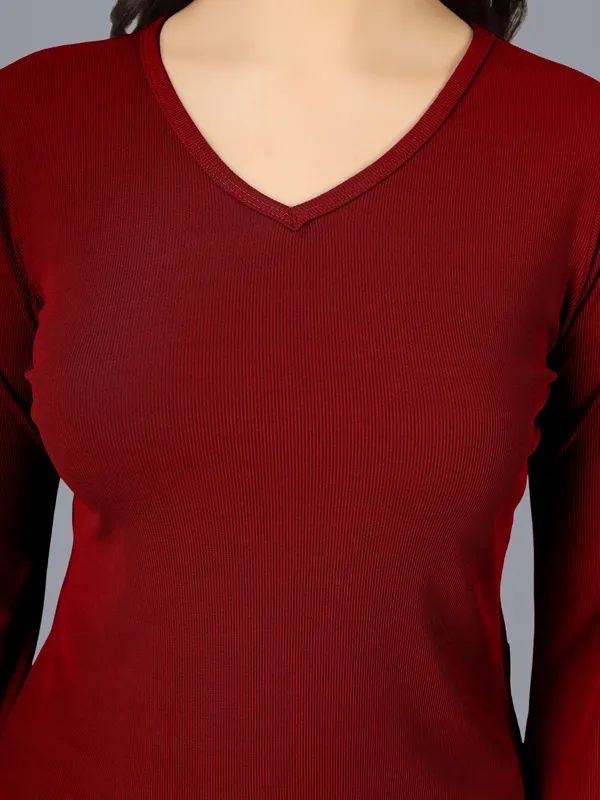 Plus_Size_Women_Top_Bell_Sleeve_Maroon