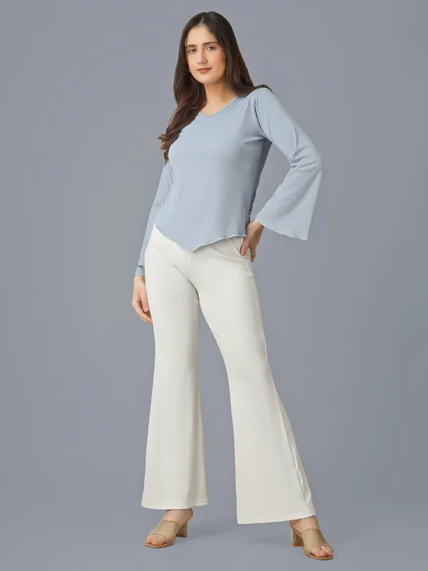 Plus_Size_Women_Top_Bell_Sleeve_Sky_Blue