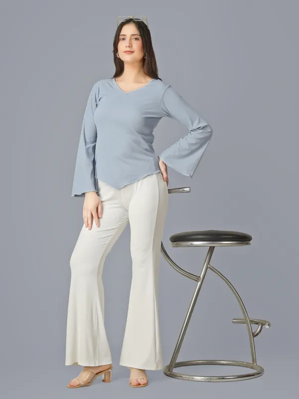 Plus_Size_Women_Top_Bell_Sleeve_Sky_Blue