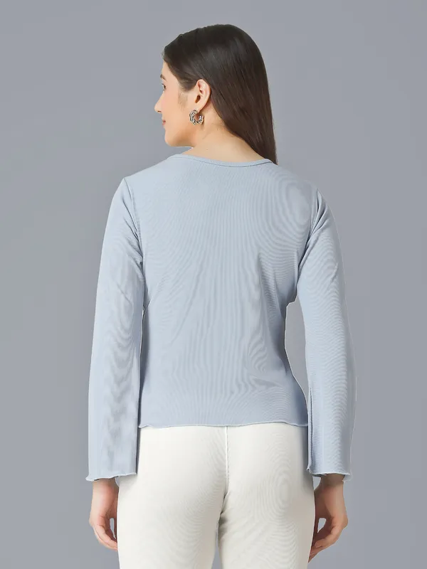 Plus_Size_Women_Top_Bell_Sleeve_Sky_Blue