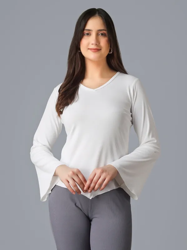 Plus_Size_Women_Top_Bell_Sleeve_White