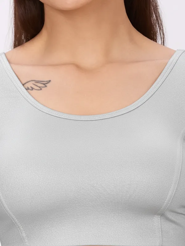 Plus_Size__Short_Sleeve_Round_Neck_Stretchable_Shimmer_Blouse_Silver