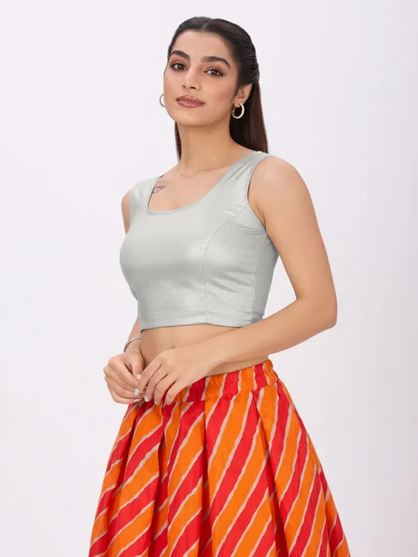 Plus_Size__Sleeveles_Round_Neck_Stretchable_Shimmer_Blouse_Silver