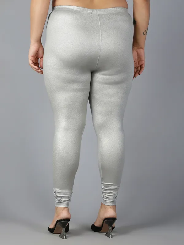 Silver_Solid_Plus_Size_Churidar_Ethnic_Wear_Shimmer_Legging_For_Women