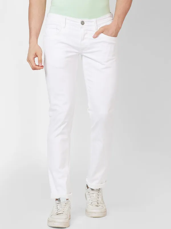 White_Mid_Rise_Cotton_Blend_Slim_Jeans_For_Men