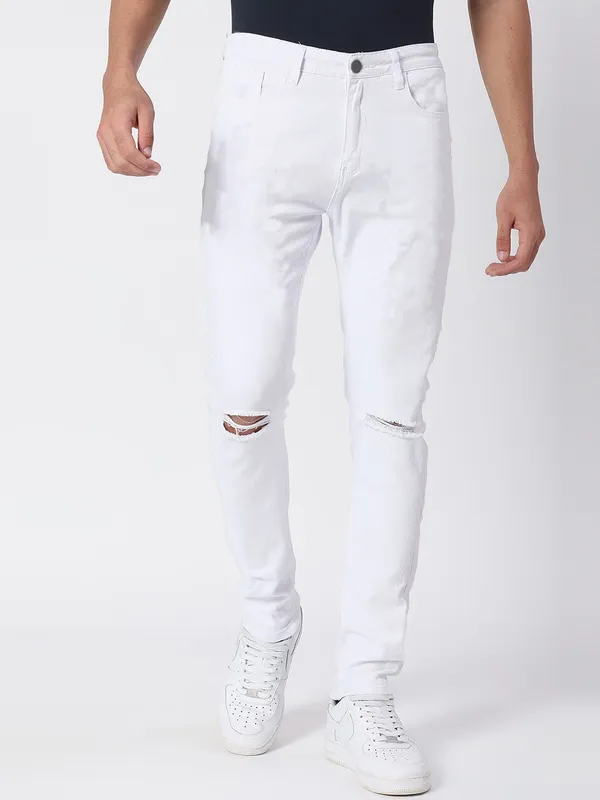 White_Mid_Rise_Cotton_Blend_Slim_Jeans_For_Men