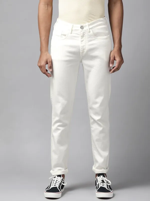 White_Mid_Rise_Cotton_Blend_Slim_Jeans_For_Men