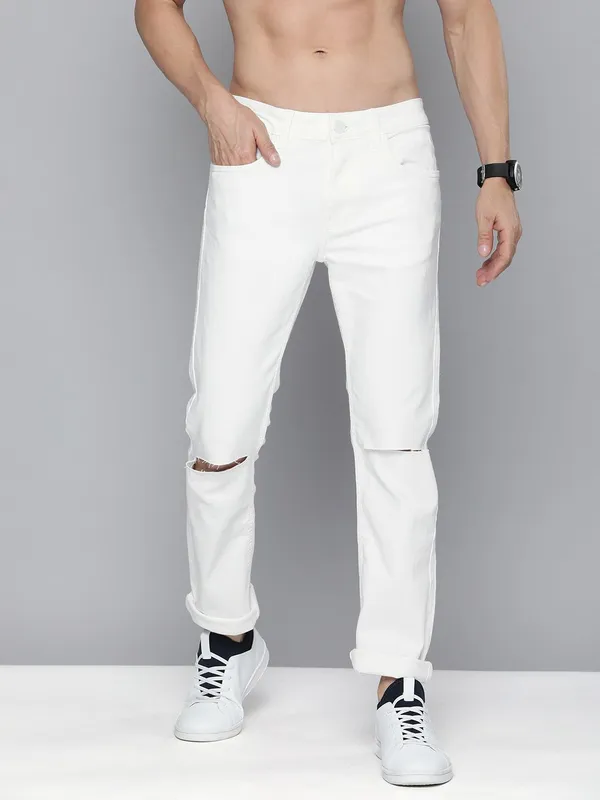 White_Cotton_Blend_Slim_Mid_Rise_Jeans_For_Men