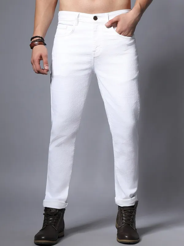 White_Cotton_Blend_Slim_Mid_Rise_Jeans_For_Men