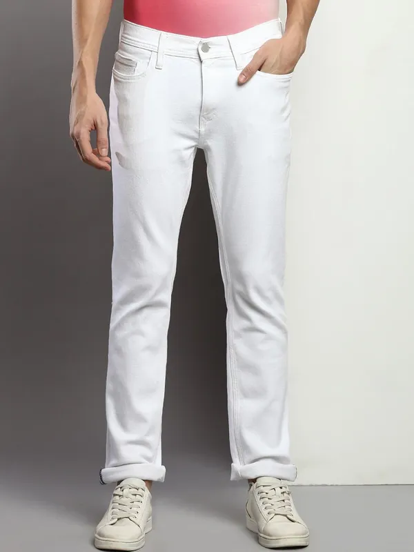 White_Mid_Rise_Cotton_Blend_Slim_Jeans_For_Men