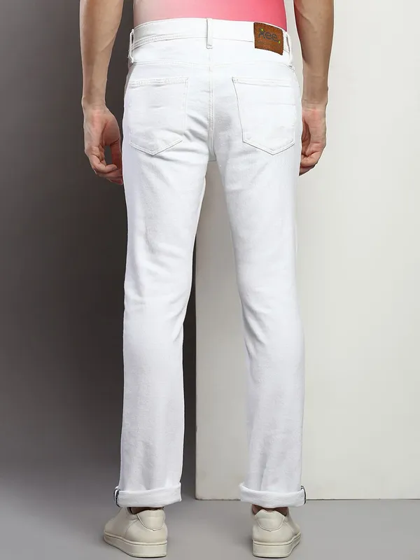 White_Mid_Rise_Cotton_Blend_Slim_Jeans_For_Men