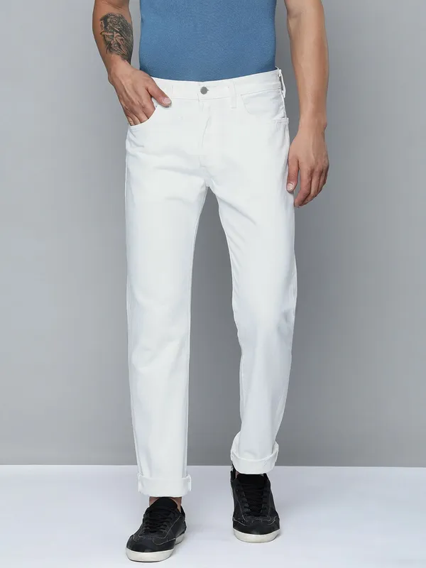White_Cotton_Blend_Slim_Mid_Rise_Jeans_For_Men