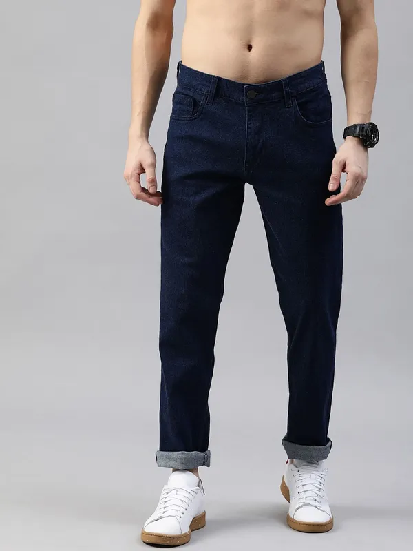 Dark_Blue_Cotton_Blend_Slim_Mid_Rise_Jeans_For_Men