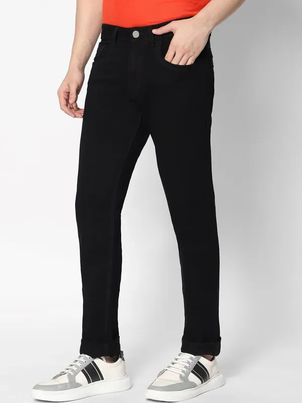 Black_Mid_Rise_Cotton_Blend_Jogger_Fit_Jeans_For_Men