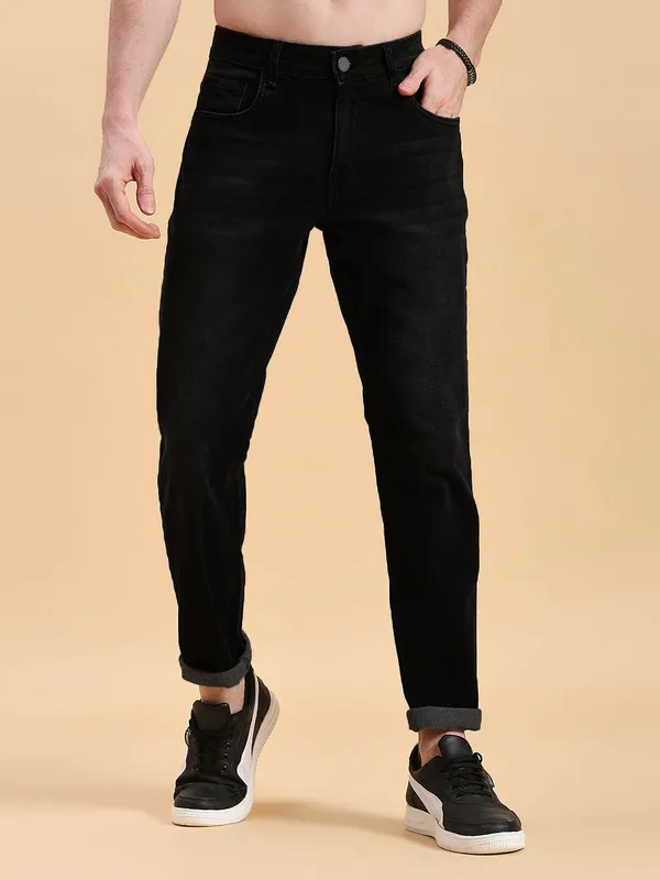 Black_Mid_Rise_Cotton_Blend_Jogger_Fit_Jeans_For_Men