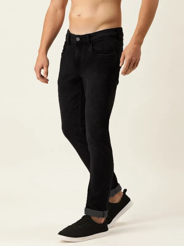 Black_Mid_Rise_Cotton_Blend_Jogger_Fit_Jeans_For_Men