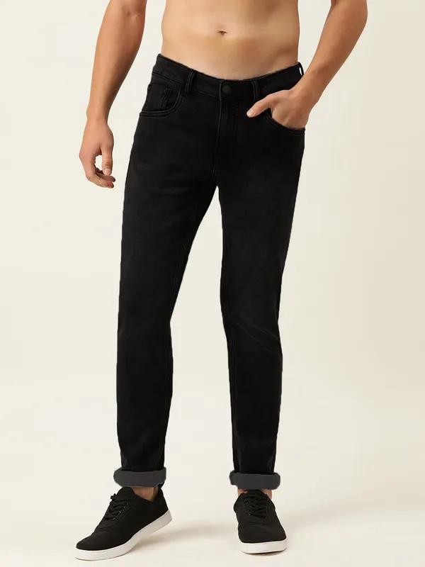 Black_Mid_Rise_Cotton_Blend_Jogger_Fit_Jeans_For_Men
