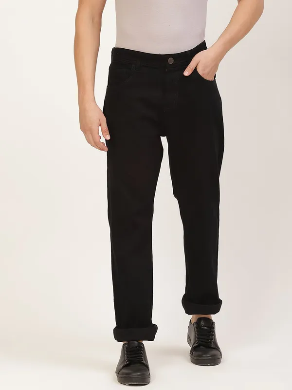 Black_Cotton_Blend_Jogger_Fit_Mid_Rise_Jeans_For_Men