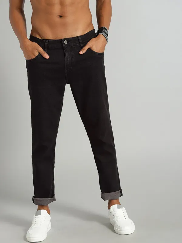 Black_Mid_Rise_Cotton_Blend_Jogger_Fit_Jeans_For_Men