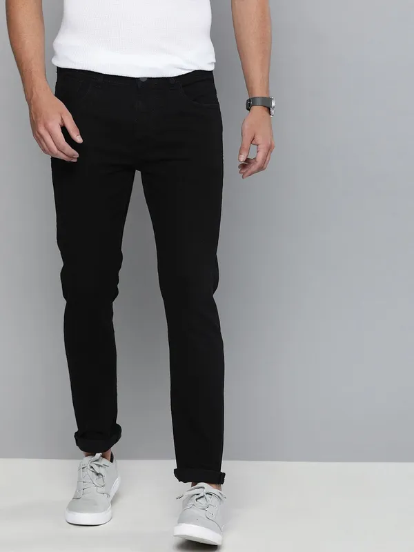 Black_Cotton_Blend_Regular_Mid_Rise_Jeans_For_Men